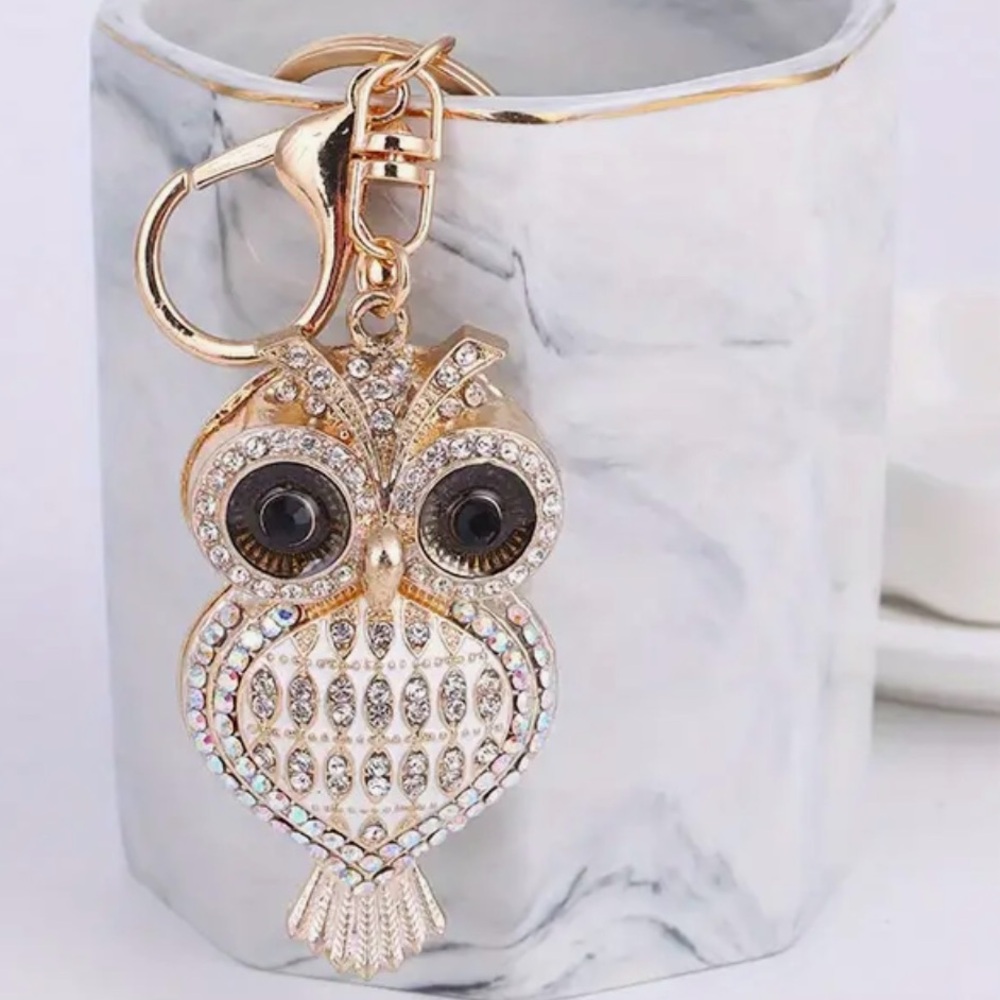 Sparkly Crystal Rhinestone Owl Bag Charm Keychain